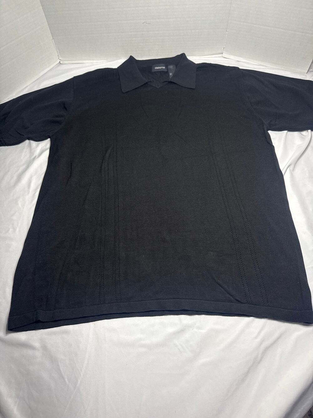 Claiborne Mens XL Black Polo Shirt Silk Lyocell Blend Soft Short Sleeve